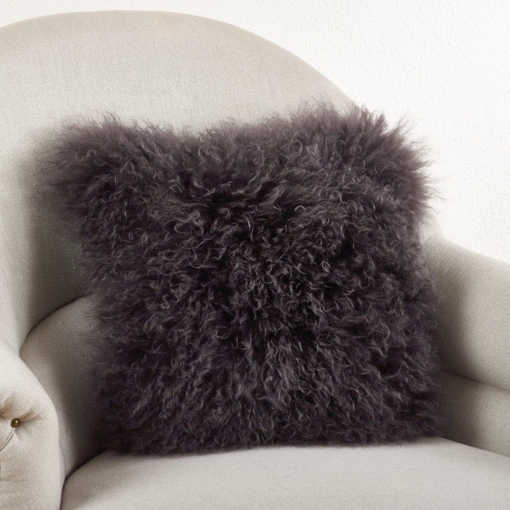 20" Square Genuine Mongolian Lamb Fur Accent Throw Pillow Covers (two pieces)